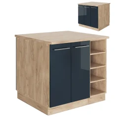 Kücheninsel Fame-Line Dunkelblau Hochglanz 90 cm ohne Arbeitsplatte Vicco