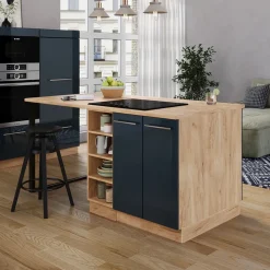 Kücheninsel Fame-Line Dunkelblau Hochglanz 90 cm ohne Arbeitsplatte Vicco