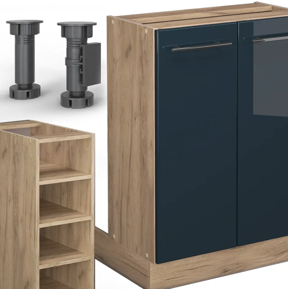 Kücheninsel Fame-Line Dunkelblau Hochglanz 90 cm ohne Arbeitsplatte Vicco