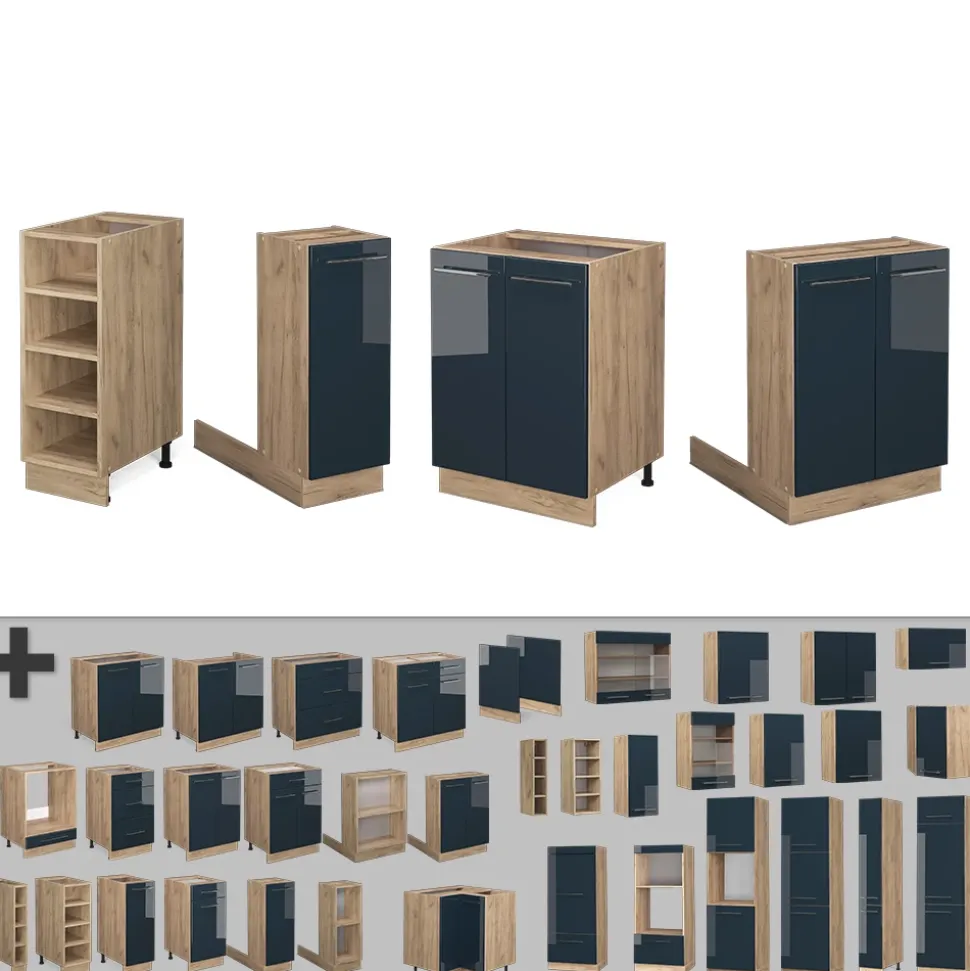 Kücheninsel Fame-Line Dunkelblau Hochglanz 90 cm ohne Arbeitsplatte Vicco