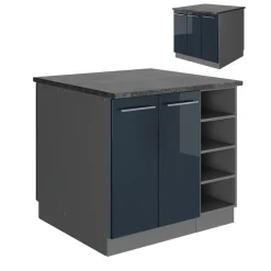 Kücheninsel Fame-Line Dunkelblau Hochglanz/Anthrazit 90 cm ohne Arbeitsplatte Vicco