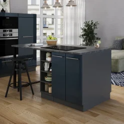 Kücheninsel Fame-Line Dunkelblau Hochglanz/Anthrazit 90 cm ohne Arbeitsplatte Vicco
