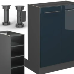 Kücheninsel Fame-Line Dunkelblau Hochglanz/Anthrazit 90 cm ohne Arbeitsplatte Vicco