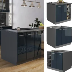 Kücheninsel Fame-Line Dunkelblau Hochglanz/Anthrazit 90 cm ohne Arbeitsplatte Vicco