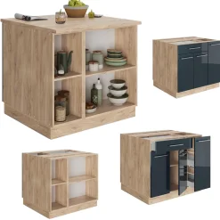 Kücheninsel Fame-Line Dunkelblau Hochglanz 90 cm mit Schublade, ohne Arbeitsplatte Vicco