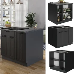 Kücheninsel Fame-Line Dunkelgrau 90 cm ohne Arbeitsplatte Vicco