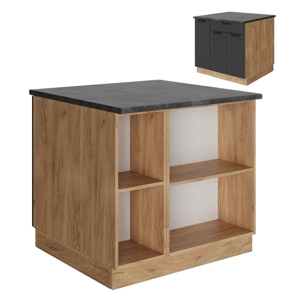 Kücheninsel Fame-Line Dunkelgrau 90 cm mit Schublade, ohne Arbeitsplatte Vicco