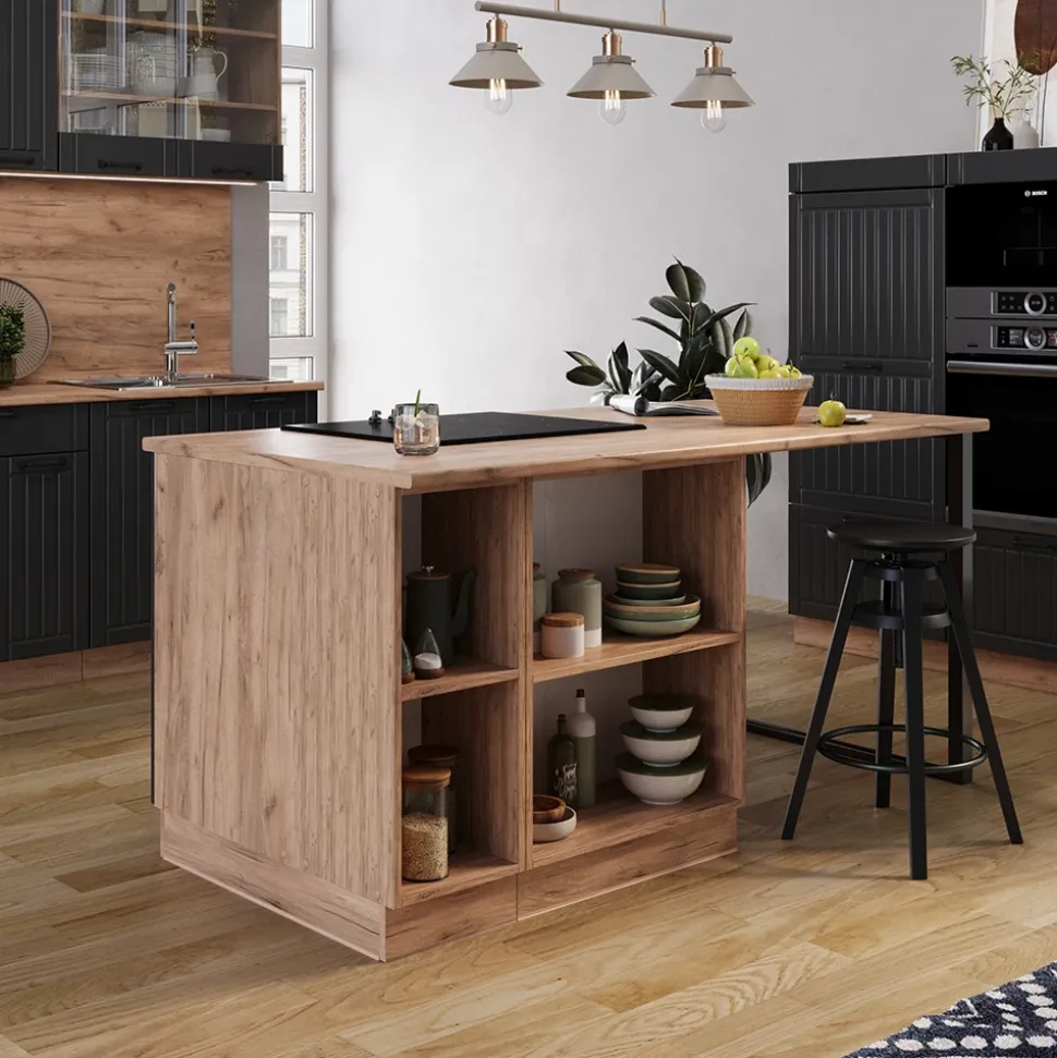 Kücheninsel Fame-Line Dunkelgrau 90 cm mit Schublade, ohne Arbeitsplatte Vicco