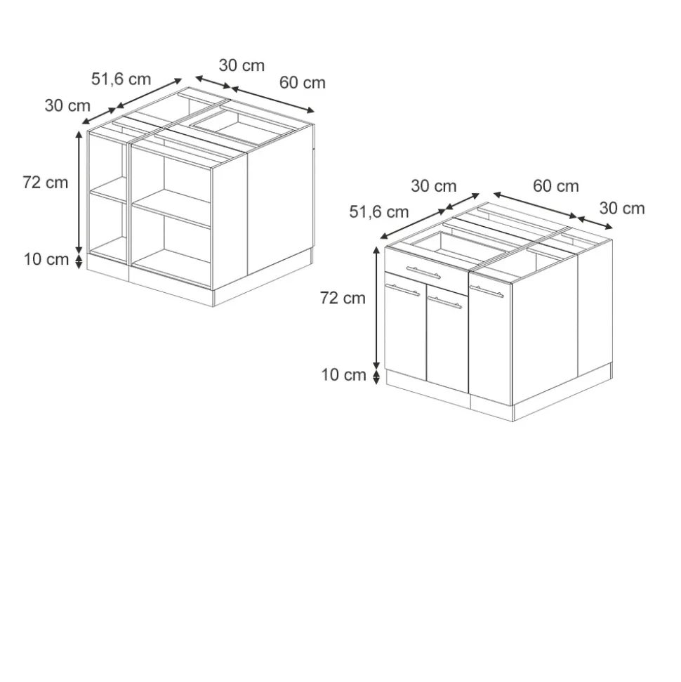 Kücheninsel Fame-Line Dunkelgrau 90 cm mit Schublade, ohne Arbeitsplatte Vicco