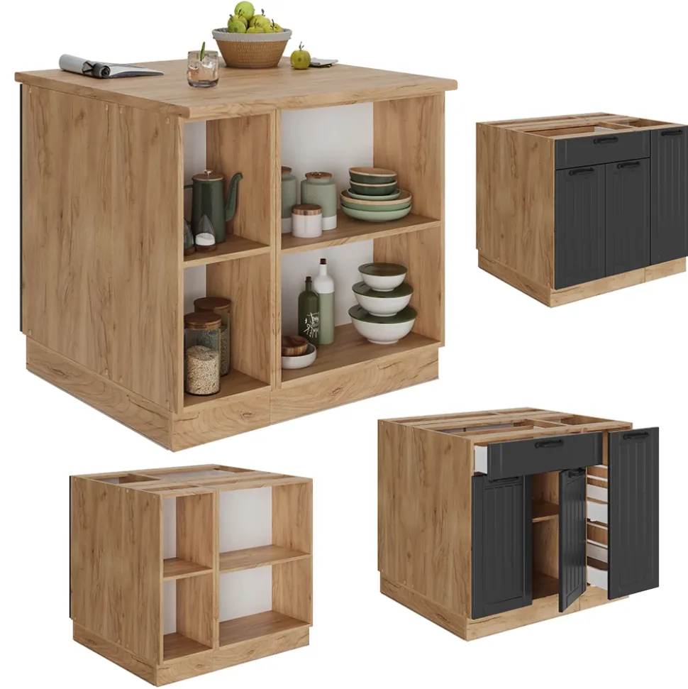 Kücheninsel Fame-Line Dunkelgrau 90 cm mit Schublade, ohne Arbeitsplatte Vicco