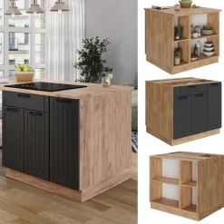 Kücheninsel Fame-Line Dunkelgrau 90 cm mit Schublade, ohne Arbeitsplatte Vicco