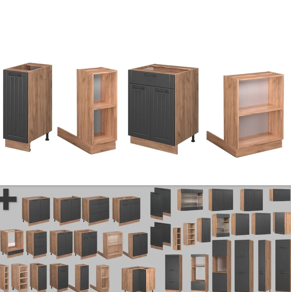 Kücheninsel Fame-Line Dunkelgrau 90 cm mit Schublade, ohne Arbeitsplatte Vicco