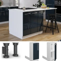 Kücheninsel Fame-Line Dunkelblau Hochglanz 30 cm ohne Arbeitsplatte Vicco