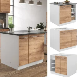 Kücheninsel Fame-Line Goldkraft Eiche/Weiß 90 cm ohne Arbeitsplatte Vicco