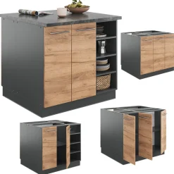 Kücheninsel Fame-Line Goldkraft Eiche/Anthrazit 90 cm ohne Arbeitsplatte Vicco