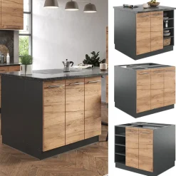 Kücheninsel Fame-Line Goldkraft Eiche/Anthrazit 90 cm ohne Arbeitsplatte Vicco