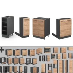 Kücheninsel Fame-Line Goldkraft Eiche/Anthrazit 90 cm ohne Arbeitsplatte Vicco