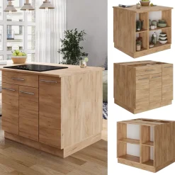 Kücheninsel Fame-Line Goldkraft Eiche 90 cm mit Schublade, ohne Arbeitsplatte Vicco