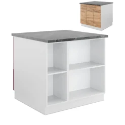 Kücheninsel Fame-Line Goldkraft Eiche/Weiß 90 cm mit Schublade, ohne Arbeitsplatte Vicco