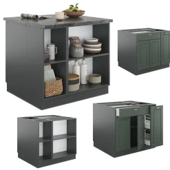 Kücheninsel Fame-Line Grün-Gold Landhaus/Anthrazit 90 cm mit Schublade, ohne Arbeitsplatte Vicco