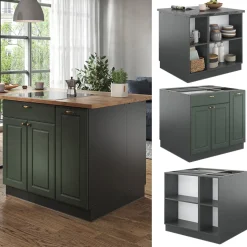 Kücheninsel Fame-Line Grün-Gold Landhaus/Anthrazit 90 cm mit Schublade, ohne Arbeitsplatte Vicco