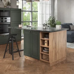 Kücheninsel Fame-Line Grün-Gold Landhaus/Goldkraft Eiche 90 cm ohne Arbeitsplatte Vicco