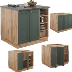 Kücheninsel Fame-Line Grün-Gold Landhaus/Goldkraft Eiche 90 cm ohne Arbeitsplatte Vicco