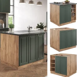 Kücheninsel Fame-Line Grün-Gold Landhaus/Goldkraft Eiche 90 cm ohne Arbeitsplatte Vicco