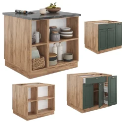Kücheninsel Fame-Line Grün-Gold Landhaus/Goldkraft Eiche 90 cm mit Schublade, ohne Arbeitsplatte Vicco