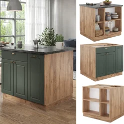Kücheninsel Fame-Line Grün-Gold Landhaus/Goldkraft Eiche 90 cm mit Schublade, ohne Arbeitsplatte Vicco
