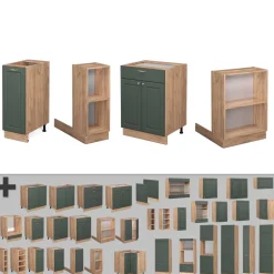 Kücheninsel Fame-Line Grün-Gold Landhaus/Goldkraft Eiche 90 cm mit Schublade, ohne Arbeitsplatte Vicco