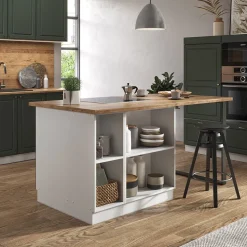 Kücheninsel Fame-Line Grün-Gold Landhaus/Weiß 90 cm mit Schublade, ohne Arbeitsplatte Vicco