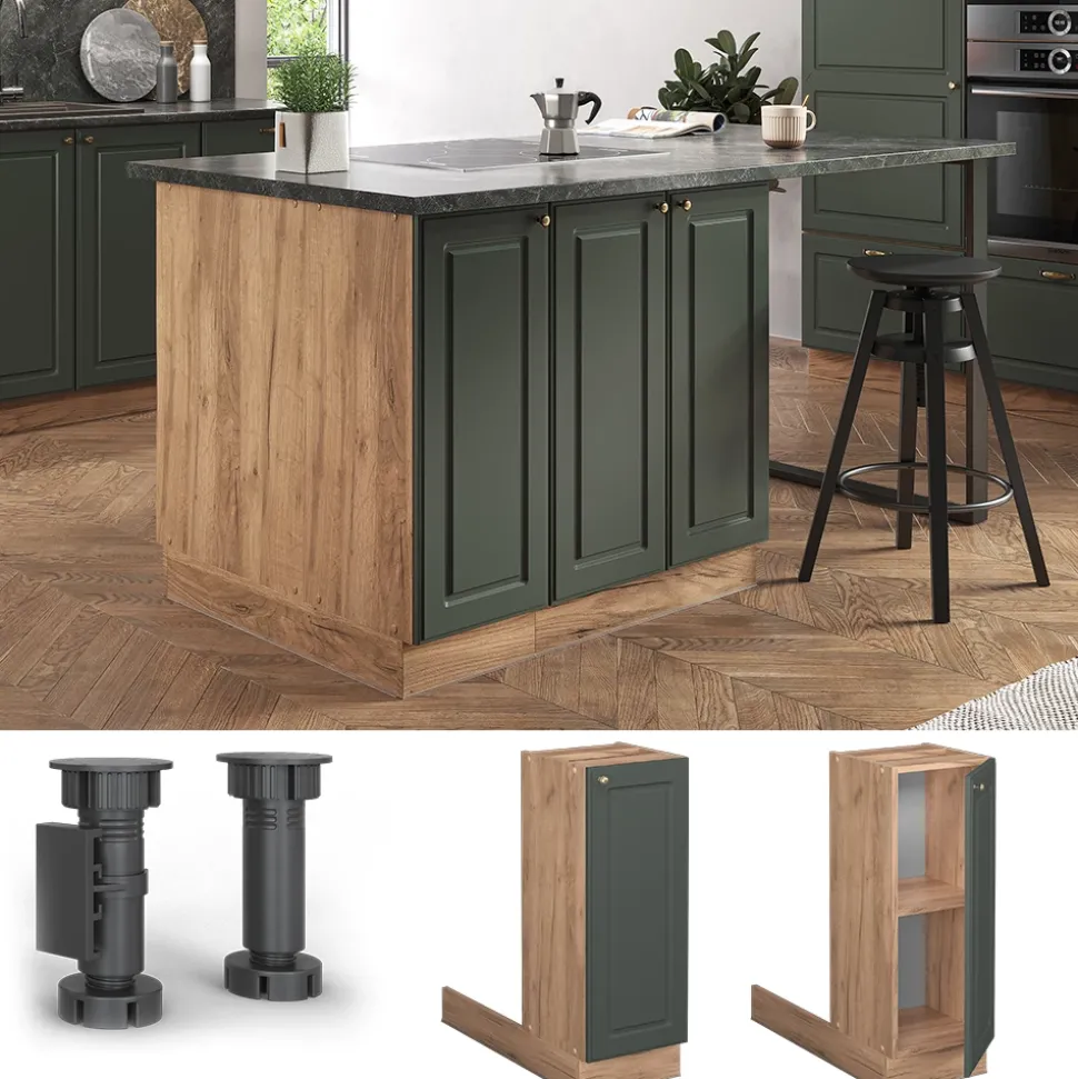 Kücheninsel Fame-Line Grün-Gold Landhaus 30 cm ohne Arbeitsplatte Vicco