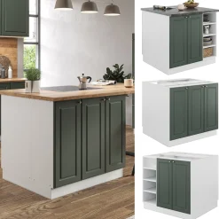 Kücheninsel Fame-Line Grün-Gold Landhaus/Weiß 90 cm ohne Arbeitsplatte Vicco