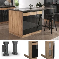 Kücheninsel Fame-Line Schwarz Eiche hochglanz 30 cm ohne Arbeitsplatte Vicco