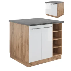 Kücheninsel Fame-Line Weiß Hochglanz/Goldkraft Eiche 90 cm ohne Arbeitsplatte Vicco