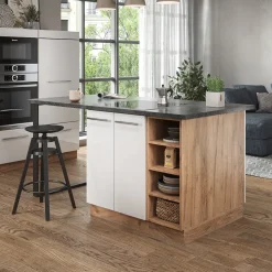 Kücheninsel Fame-Line Weiß Hochglanz/Goldkraft Eiche 90 cm ohne Arbeitsplatte Vicco