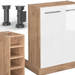 Kücheninsel Fame-Line Weiß Hochglanz/Goldkraft Eiche 90 cm ohne Arbeitsplatte Vicco