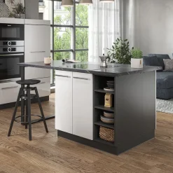 Kücheninsel Fame-Line Weiß Hochglanz/Anthrazit 90 cm ohne Arbeitsplatte Vicco