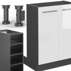 Kücheninsel Fame-Line Weiß Hochglanz/Anthrazit 90 cm ohne Arbeitsplatte Vicco