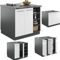 Kücheninsel Fame-Line Weiß Hochglanz/Anthrazit 90 cm ohne Arbeitsplatte Vicco