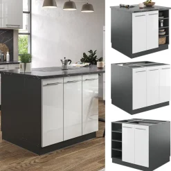 Kücheninsel Fame-Line Weiß Hochglanz/Anthrazit 90 cm ohne Arbeitsplatte Vicco