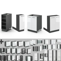 Kücheninsel Fame-Line Weiß Hochglanz/Anthrazit 90 cm ohne Arbeitsplatte Vicco