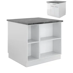 Kücheninsel Fame-Line Weiß Hochglanz/Weiß 90 cm mit Schublade, ohne Arbeitsplatte Vicco