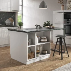 Kücheninsel Fame-Line Weiß Hochglanz/Weiß 90 cm mit Schublade, ohne Arbeitsplatte Vicco