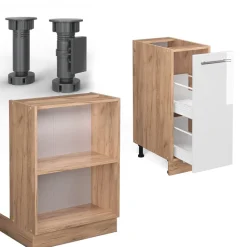 Kücheninsel Fame-Line Weiß Hochglanz/Goldkraft Eiche 90 cm mit Schublade, ohne Arbeitsplatte Vicco