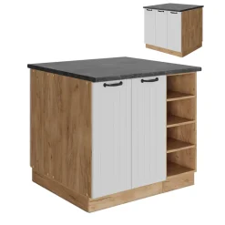 Kücheninsel Fame-Line Weiß Landhaus 90 cm mit Schublade, ohne Arbeitsplatte Vicco