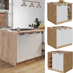 Kücheninsel Fame-Line Weiß Landhaus 90 cm mit Schublade, ohne Arbeitsplatte Vicco