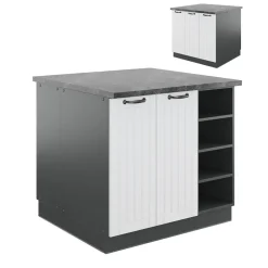 Kücheninsel Fame-Line Weiß Landhaus/Anthrazit 90 cm ohne Arbeitsplatte Vicco