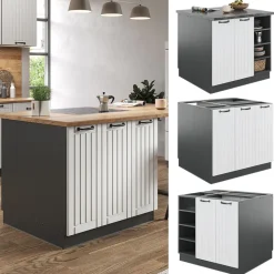 Kücheninsel Fame-Line Weiß Landhaus/Anthrazit 90 cm ohne Arbeitsplatte Vicco